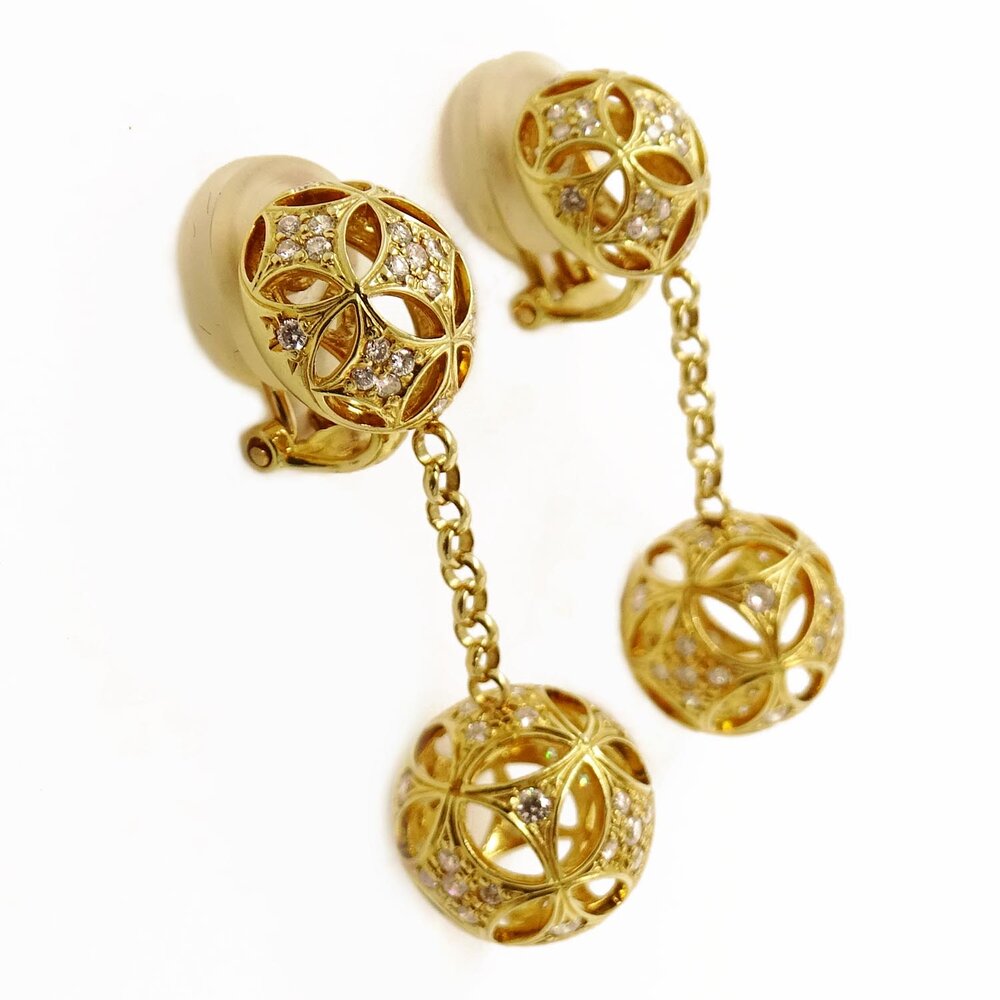 18kt Yellow Pierced Gold Ball Diamond Dangle Earrings | Antique & Estate  Jewelry | Designs in Gold