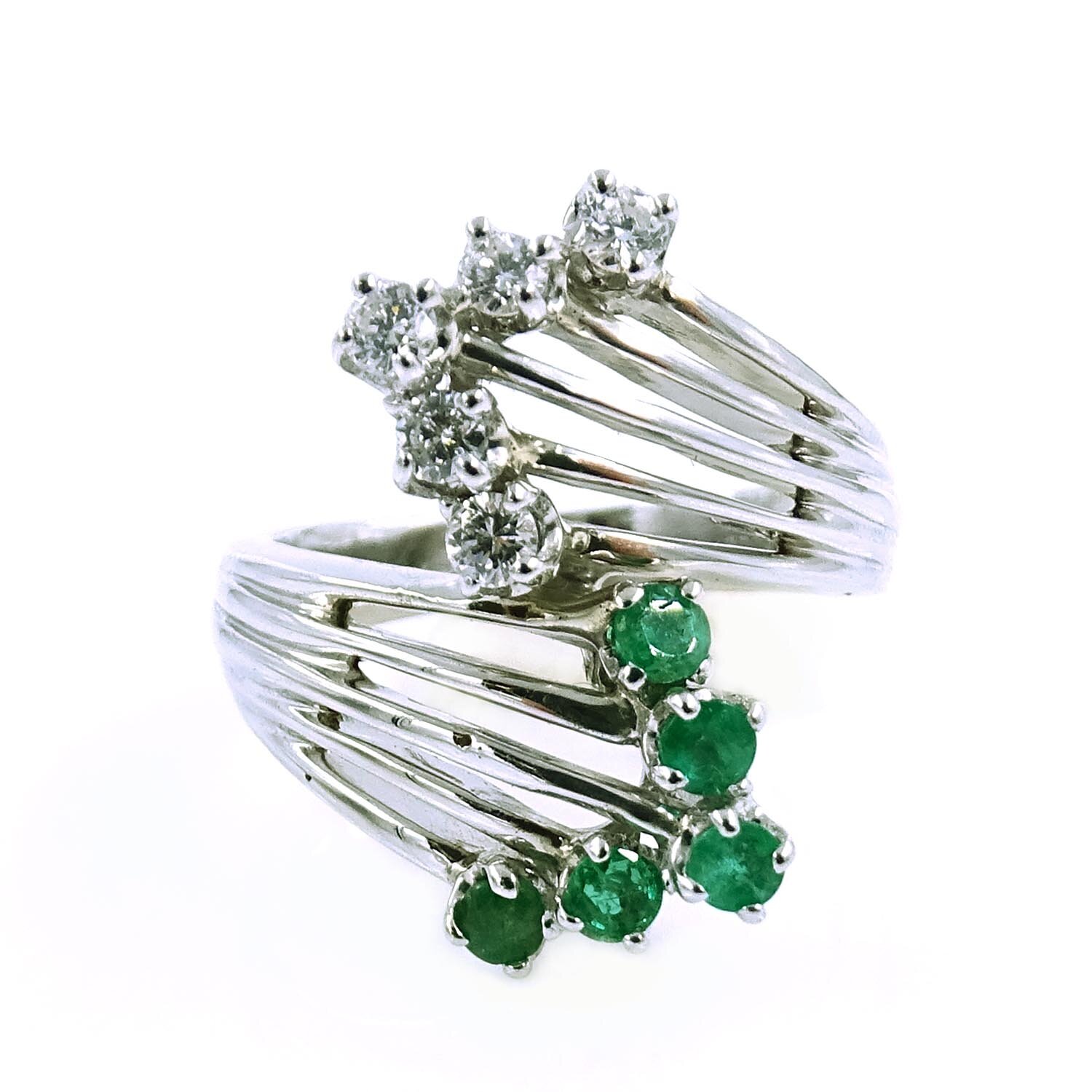 Bypass Emerald Diamond Gold Ring