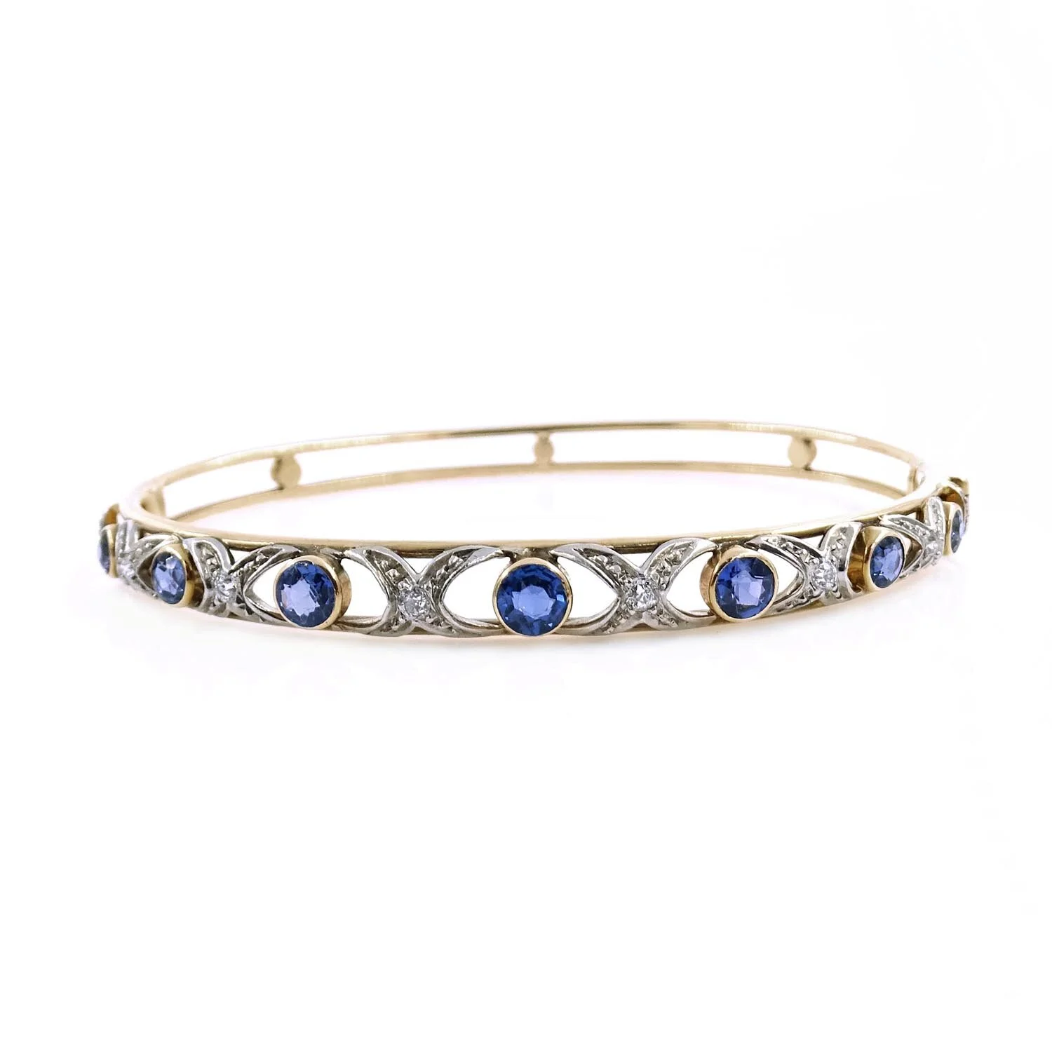 Sapphire Diamond Gold Bangle Bracelet