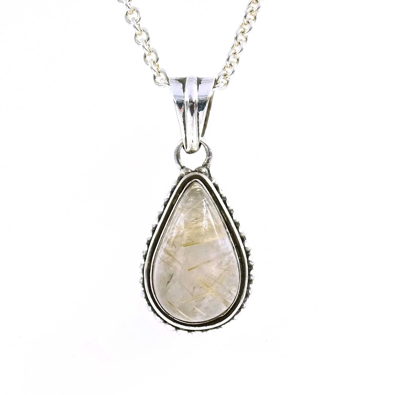 Rutilated Quartz Pendant with Chain Silver