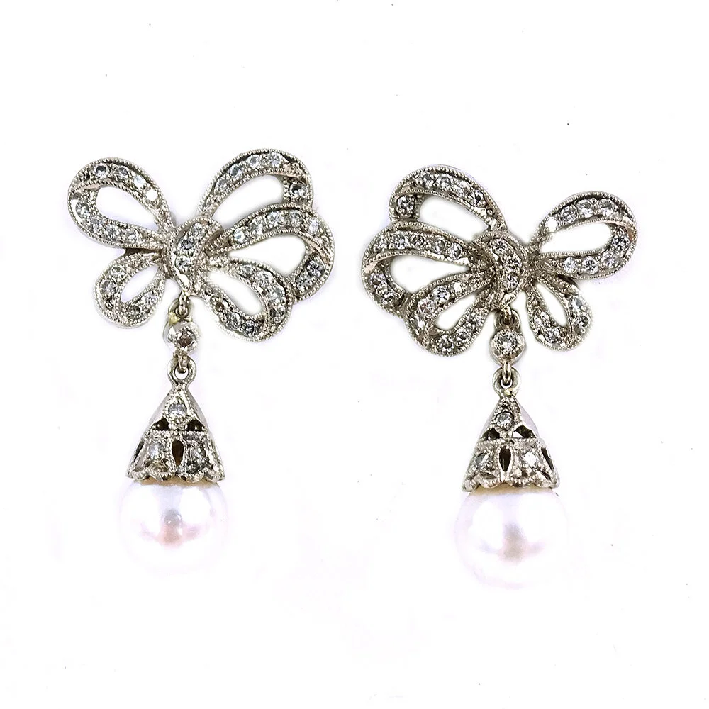 18kt White Gold Pearl and Diamond Earrings