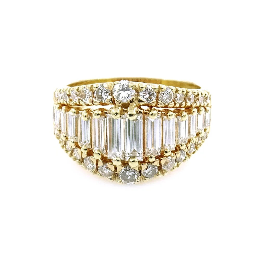 Baguette and Round Diamond Ring Gold 2.35 Total Carats