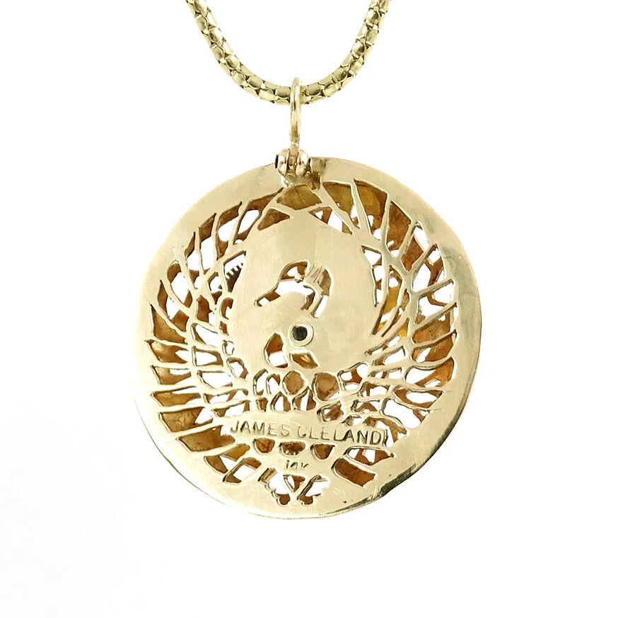 14kt Yellow Pierced Gold Spinning Hollyhock Crane Pendant