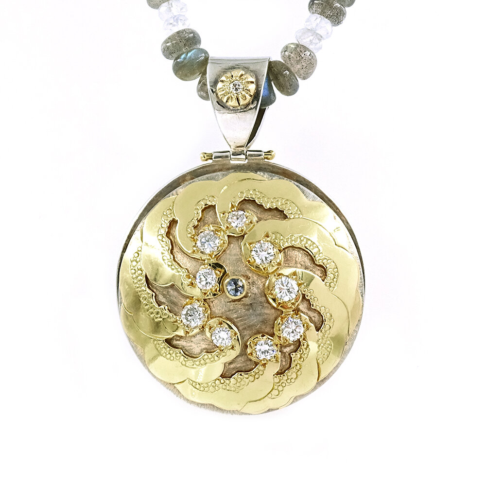 James Cleland Diamond Wave Pendant Gold Sterling Silver