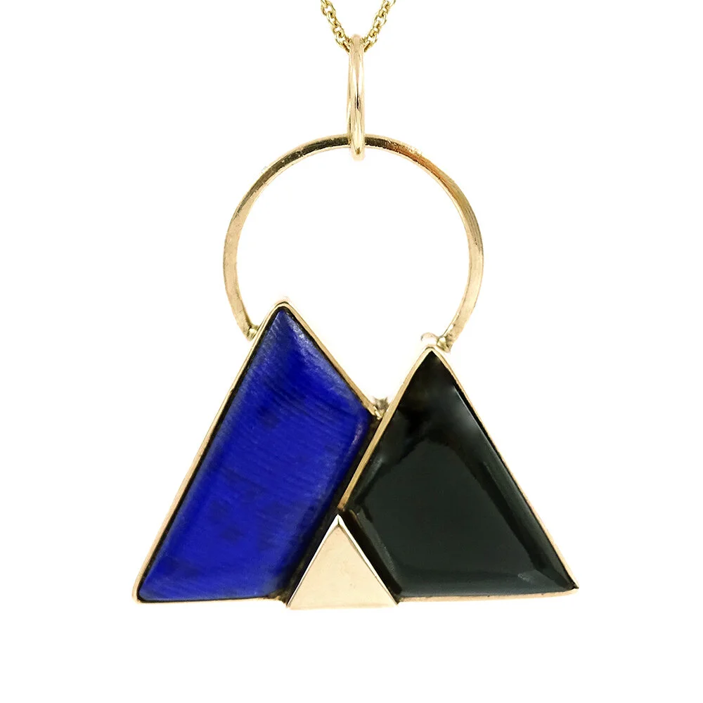 James Cleland Lapis Jade Pyramid Pendant Gold