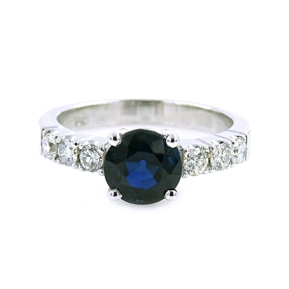 No Heat GIA Sapphire Diamond Ring 18 Karat White Gold