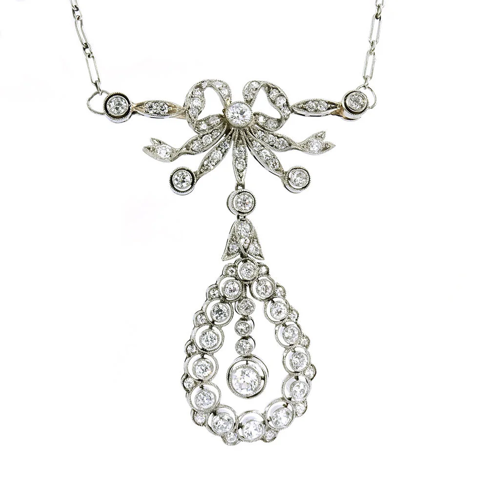 Platinum Antique Diamond Bow Drop 