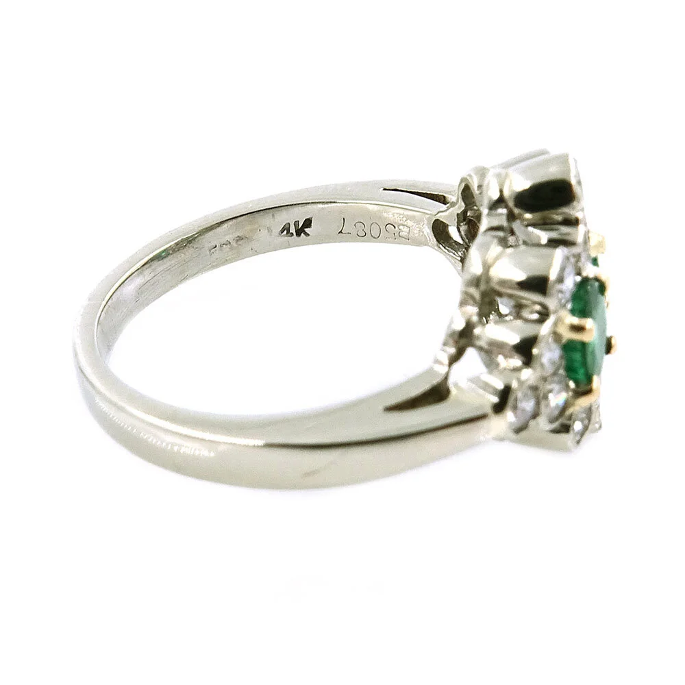 14k White Gold Emerald and Diamond White Gold Ring
