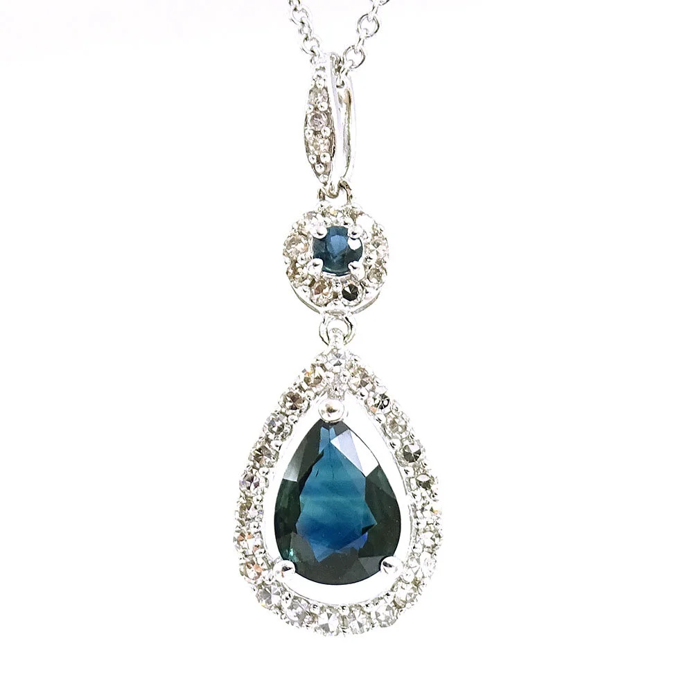 Pear-Cut Sapphire Diamond Gold Pendant