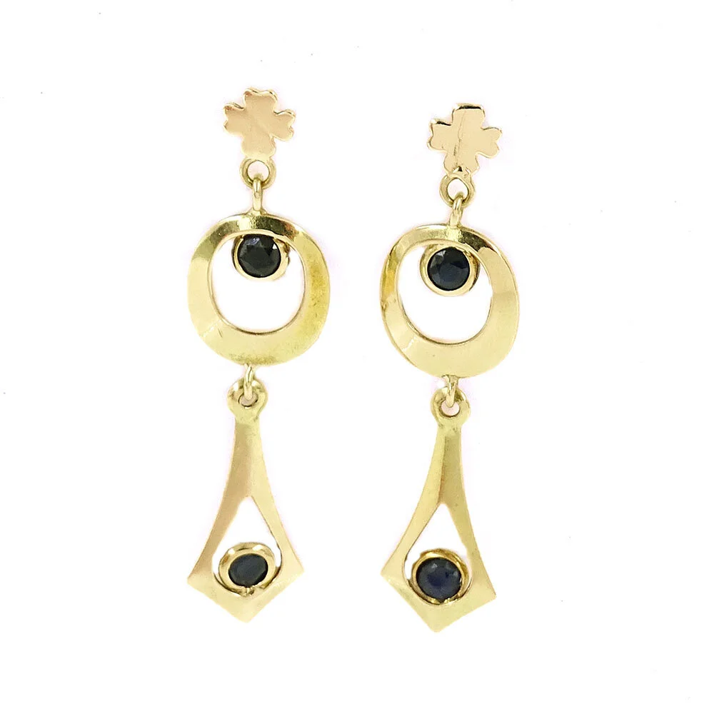 Vintage Sapphire Gold Dangle Earrings
