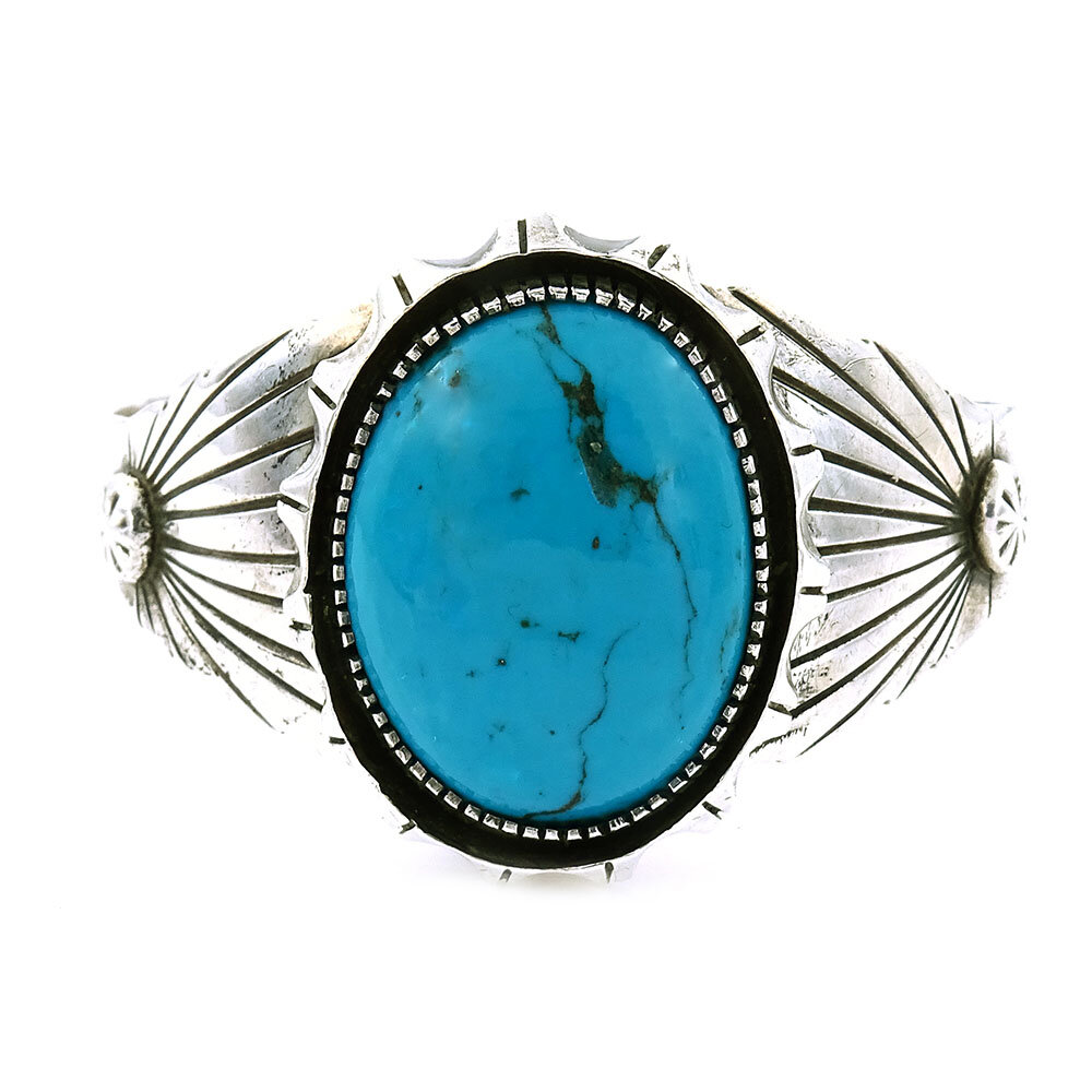 P. Attakai Navajo Turquoise Cuff Bracelet Silver