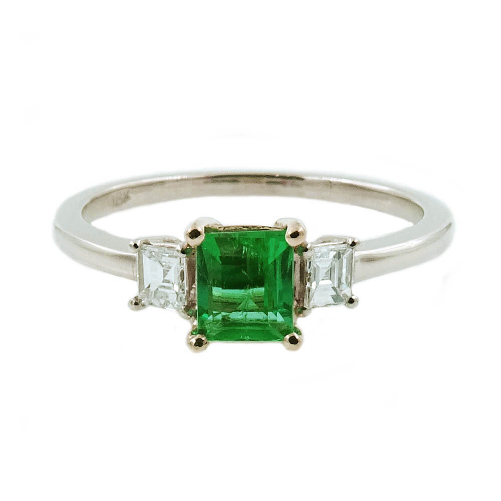 Emerald Cut Emerald Diamond Ring White and Yellow Gold