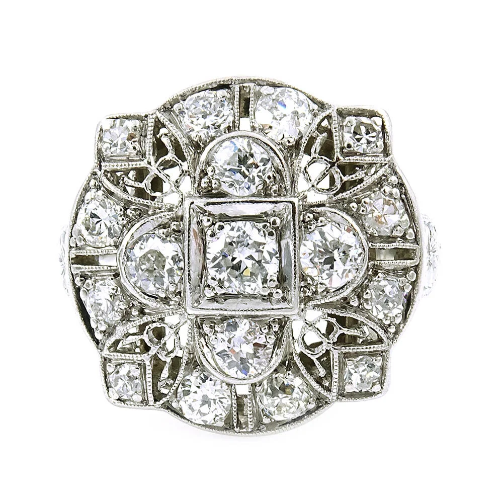 Old European Cut Diamond Ring Platinum 1.20 Total Carats