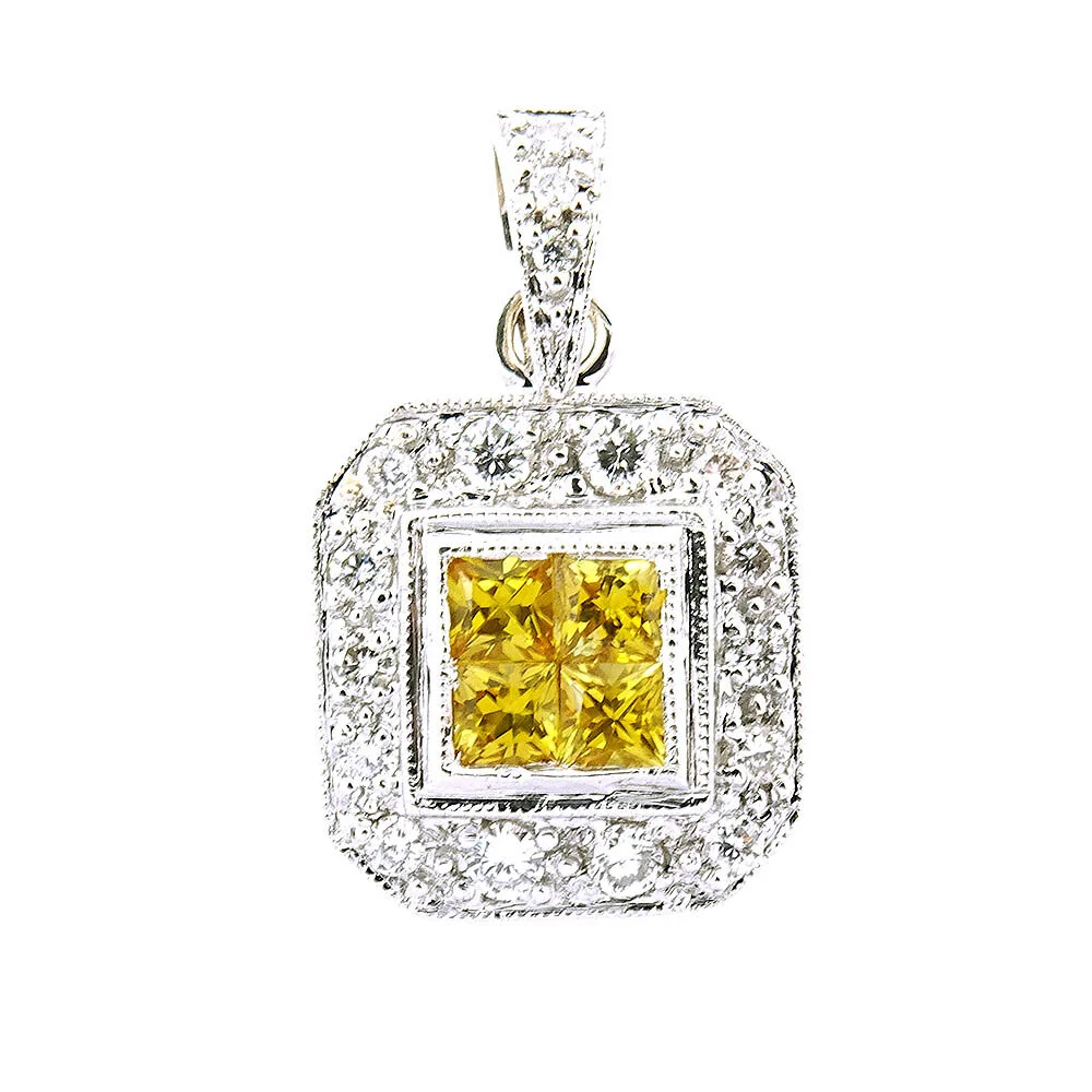 Yellow Sapphire Diamond Square Pendant Gold