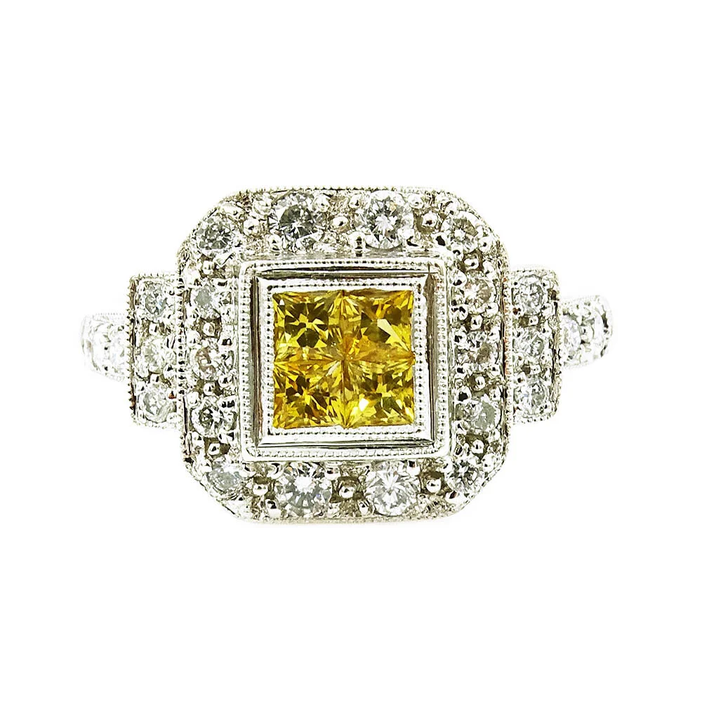 Yellow Sapphire Diamond Ring White Gold
