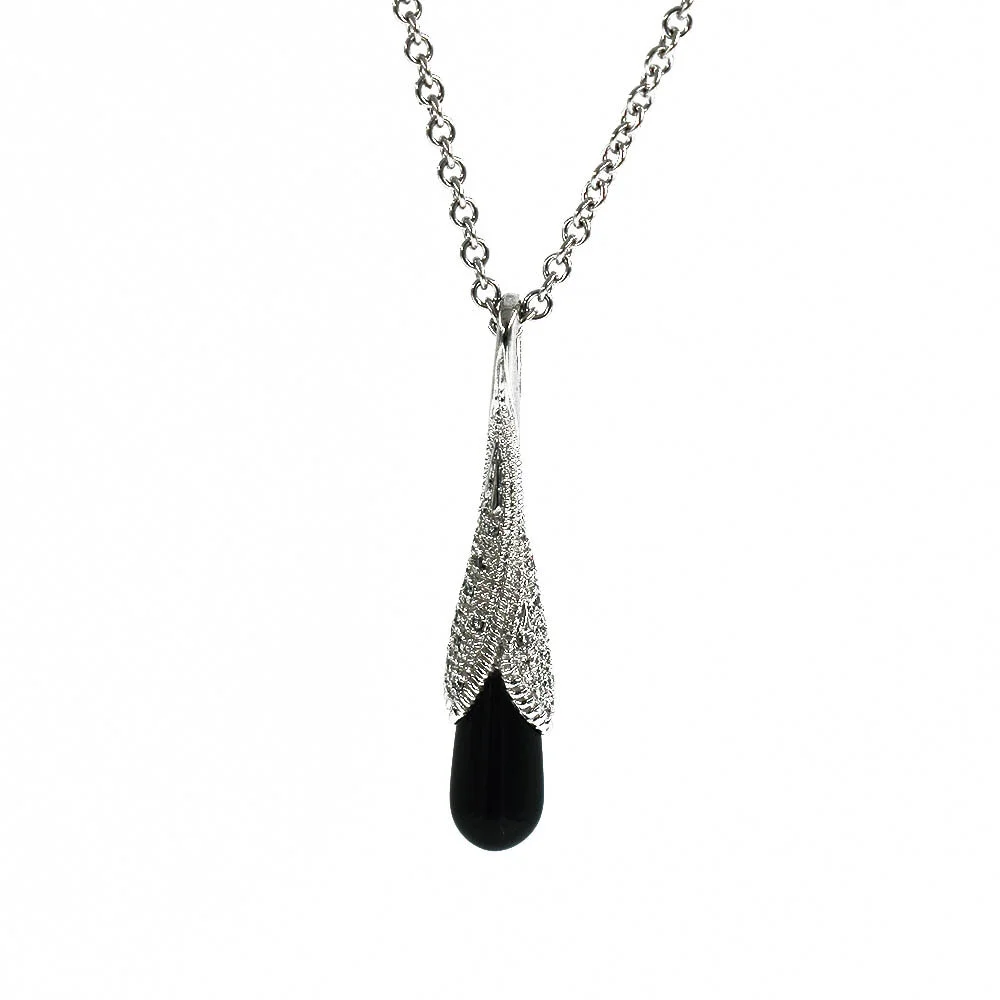 Onyx Teardrop Diamond Pendant Necklace Gold