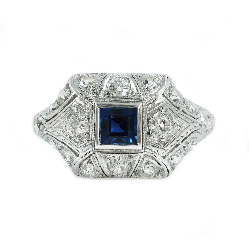 Art Deco Sapphire Diamond Ring Platinum