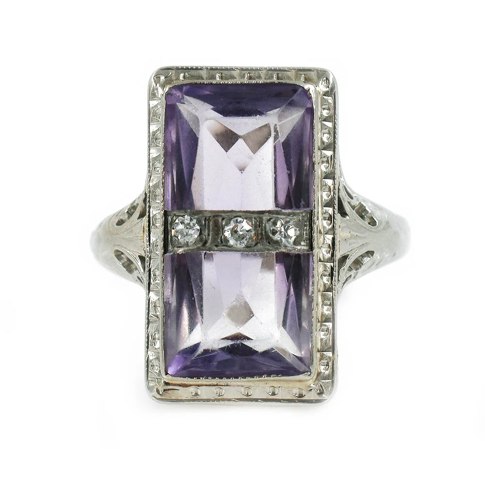 Filigree Amethyst Diamond Gold Ring