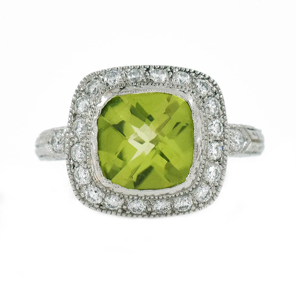Peridot Diamond Platinum Ring 2.0 Carat