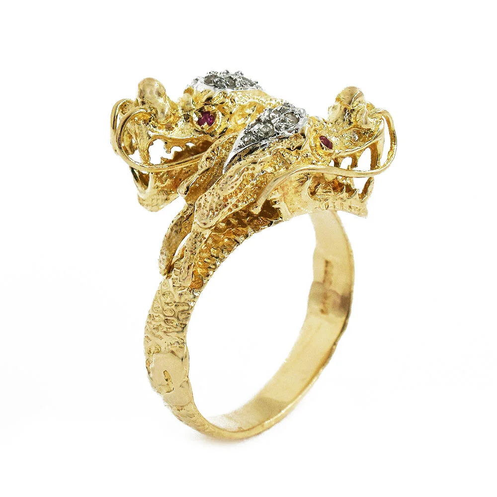 Diamond Ruby Dragon Bypass Ring Gold