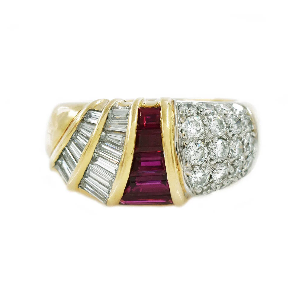 Asymmetrical Diamond Ruby Gold Ring