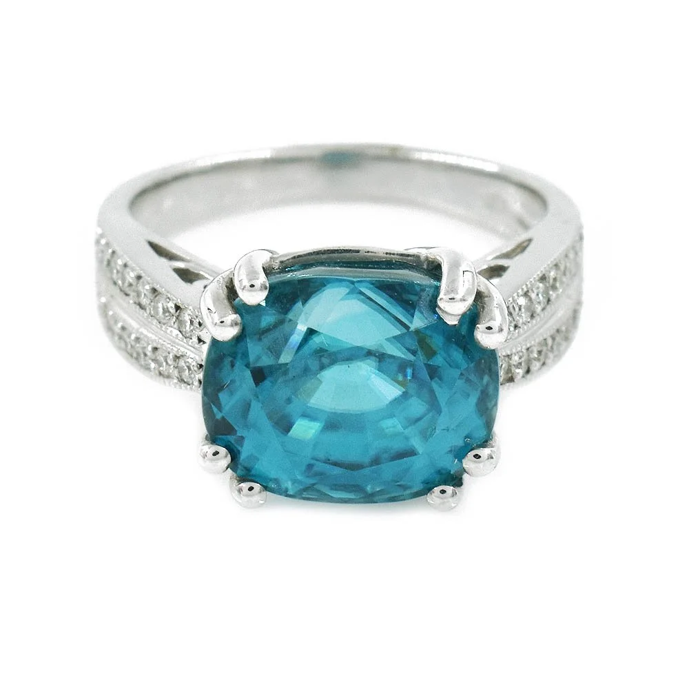 Blue Zircon Diamond Ring White Gold