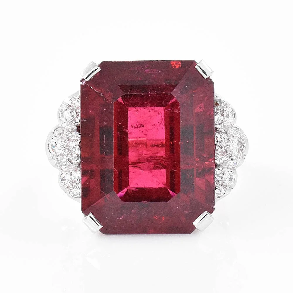 Tourmaline Diamond Ring With GIA Report 23.15 Carat Tourmaline