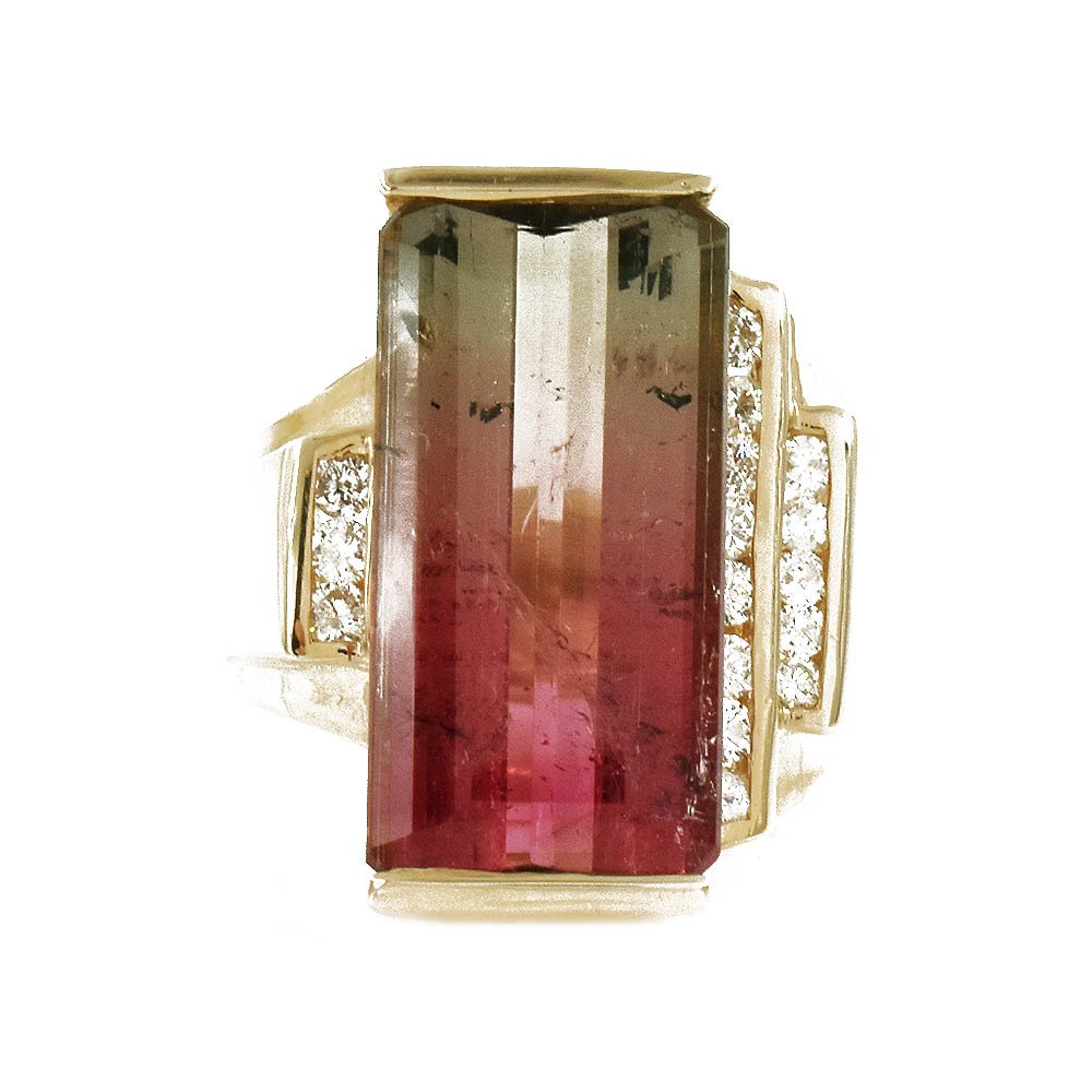 Watermelon Tourmaline Diamond Gold Ring