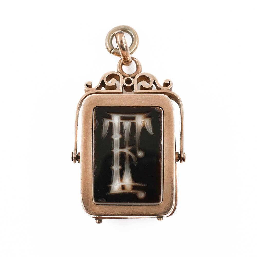 Victorian Agate Intaglio Carnelian Watch Fob Locket Pendant Rose Gold