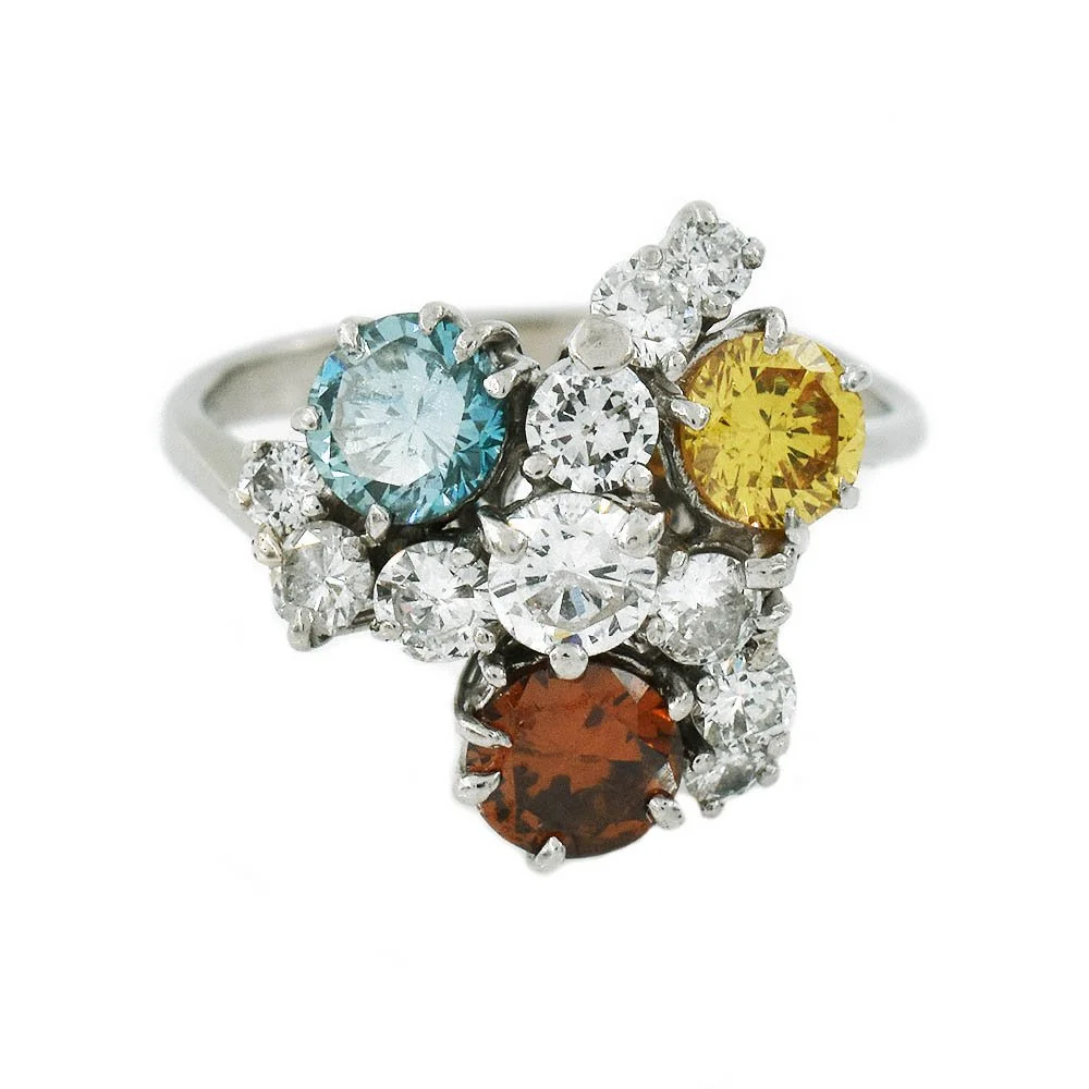 Multi-Colored Diamond Ring Gold 1.60 Total Carats
