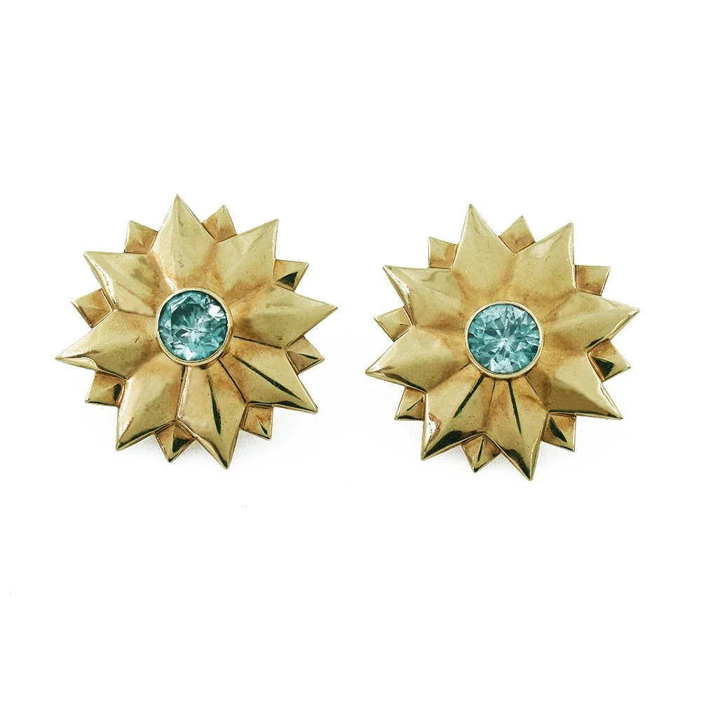 Blue Topaz Star/Sun Gold Earrings