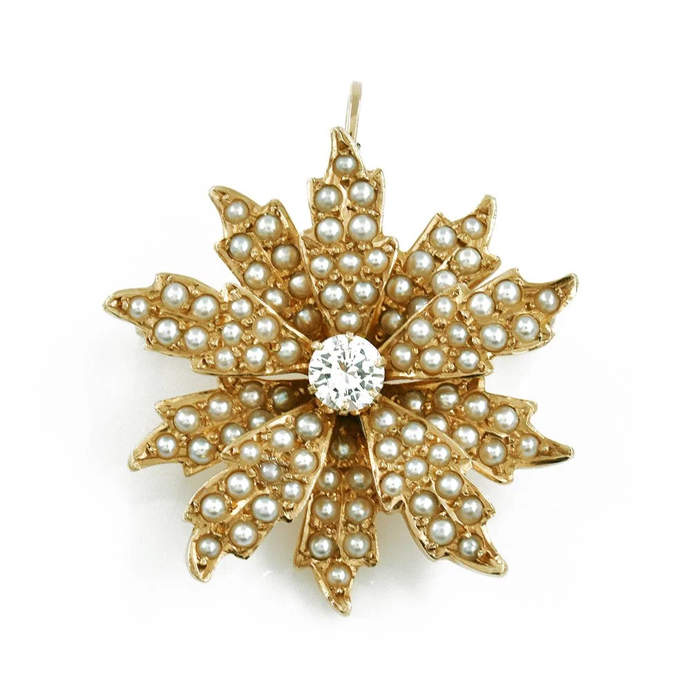 Diamond Seed Pearl Gold Brooch/Pin/Pendant