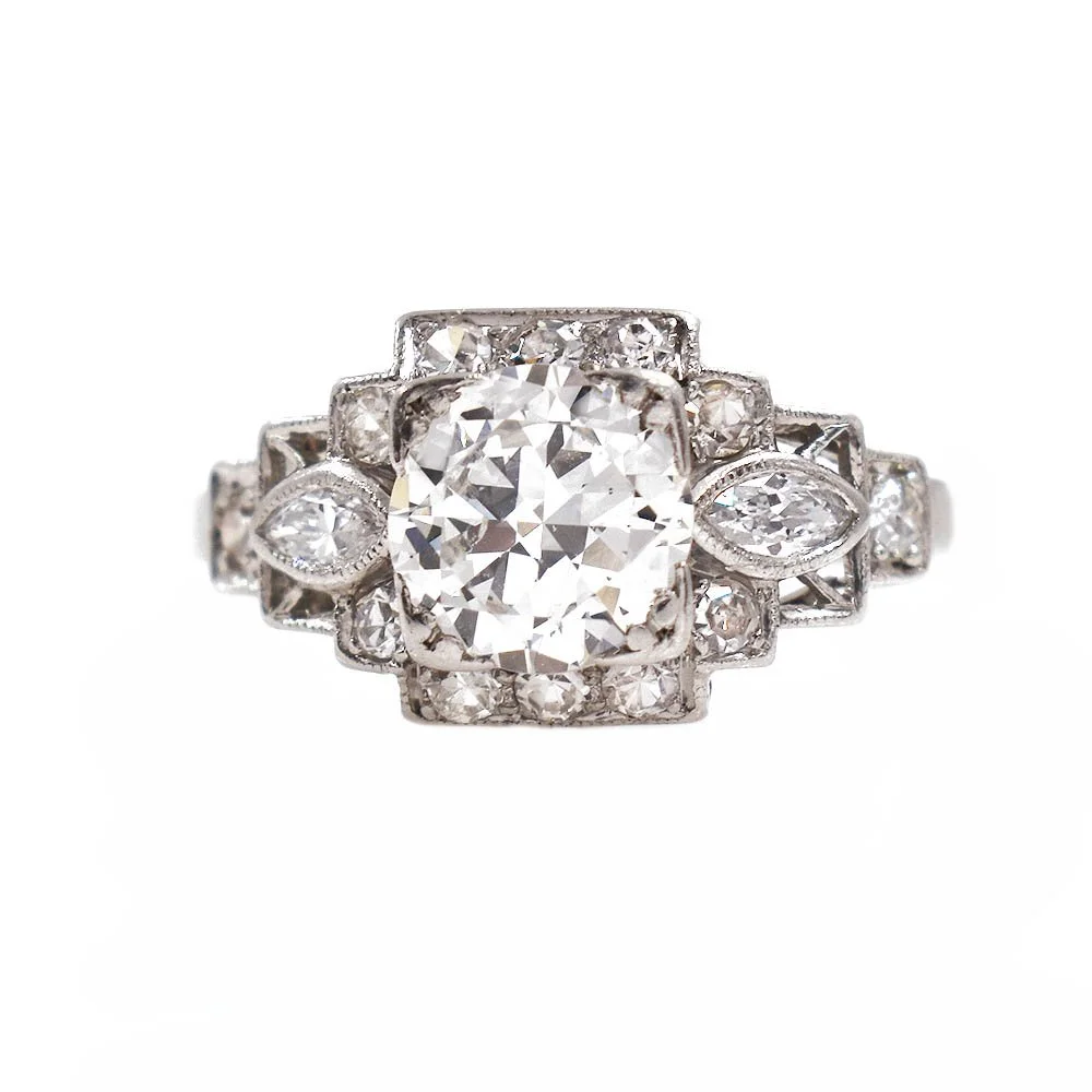 Old European Cut Diamond Ring Platinum 1.18 Carat