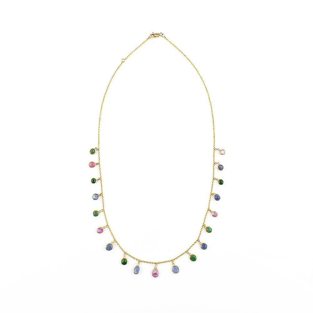 Multicolored Sapphire Station Dangle Necklace Gold