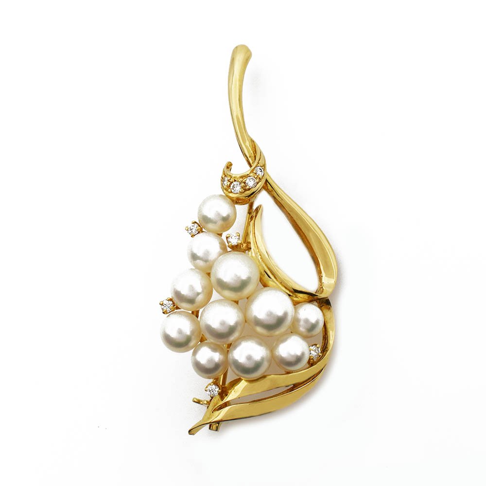 Mikimoto Akoya Pearl Diamond Brooch Pin Gold