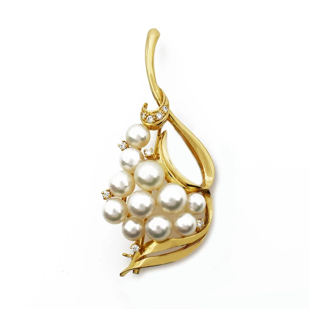 Mikimoto Akoya Pearl Diamond Brooch Pin Gold