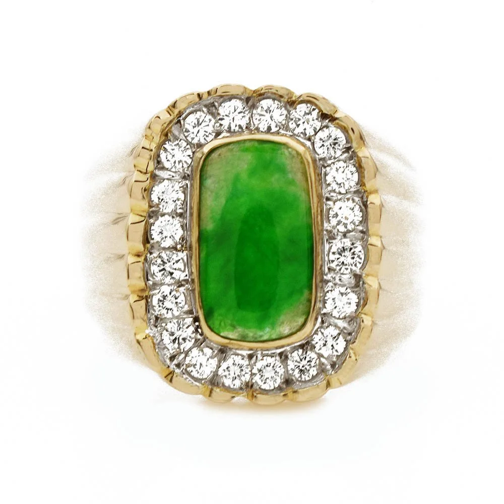 Burmese Green Jade Gold Ring With SGL Report