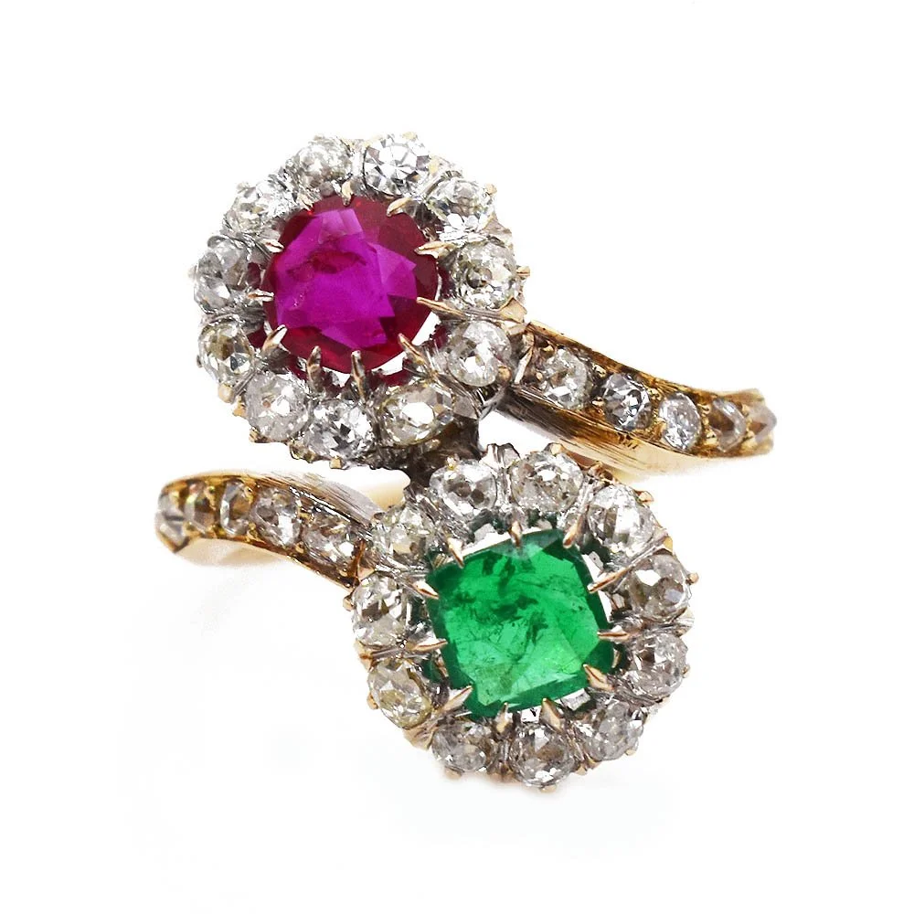 Victorian Ruby Emerald Diamond Ring Gold With SGL Reports