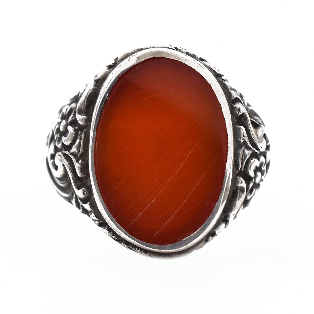 Antique Carnelian Repousse Silver Ring