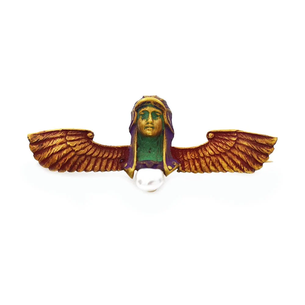 Antique Egyptian Revival Pearl Brooch Pin Gold