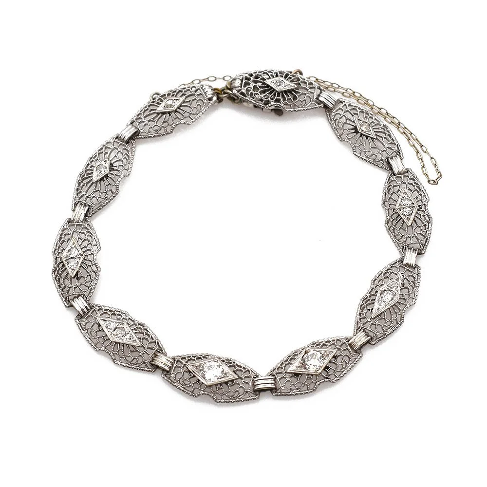 Fancy Link Filigree Diamond Bracelet Gold