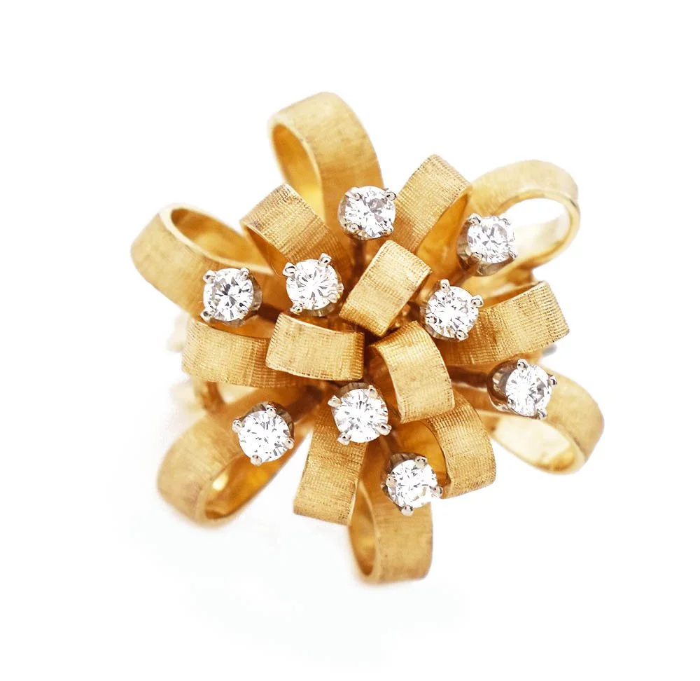 Ribbon Diamond Florentine Gold Ring 0.54 Total Carats