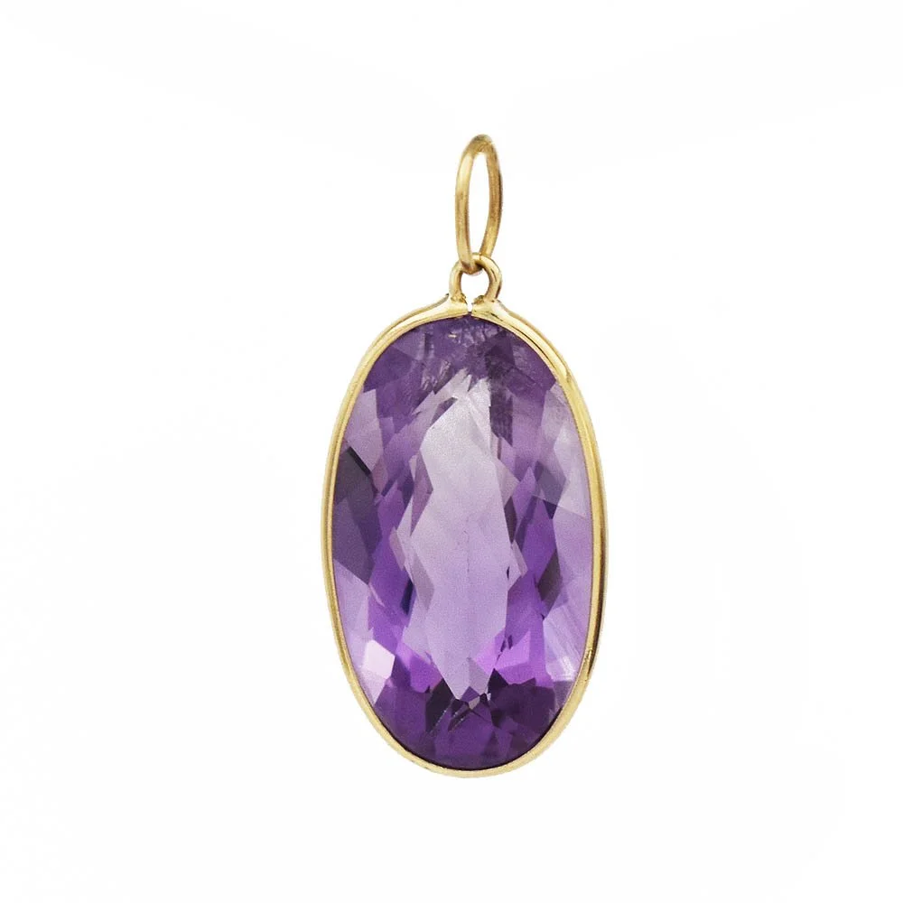 Faceted Oval Amethyst Gold Pendant