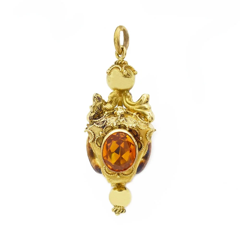 Antique Three-Sided Citrine Gold Pendant