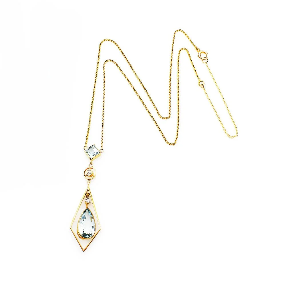 Aquamarine Lavalier Necklace Gold 3.42CT