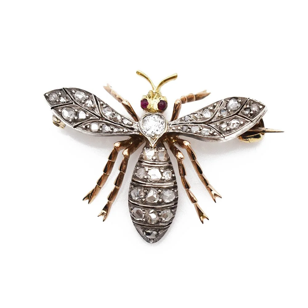 Antique Bee Diamond Brooch Pin