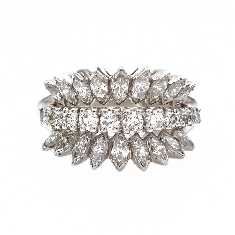 Marquise Round Diamond Three Row Diamond Ring