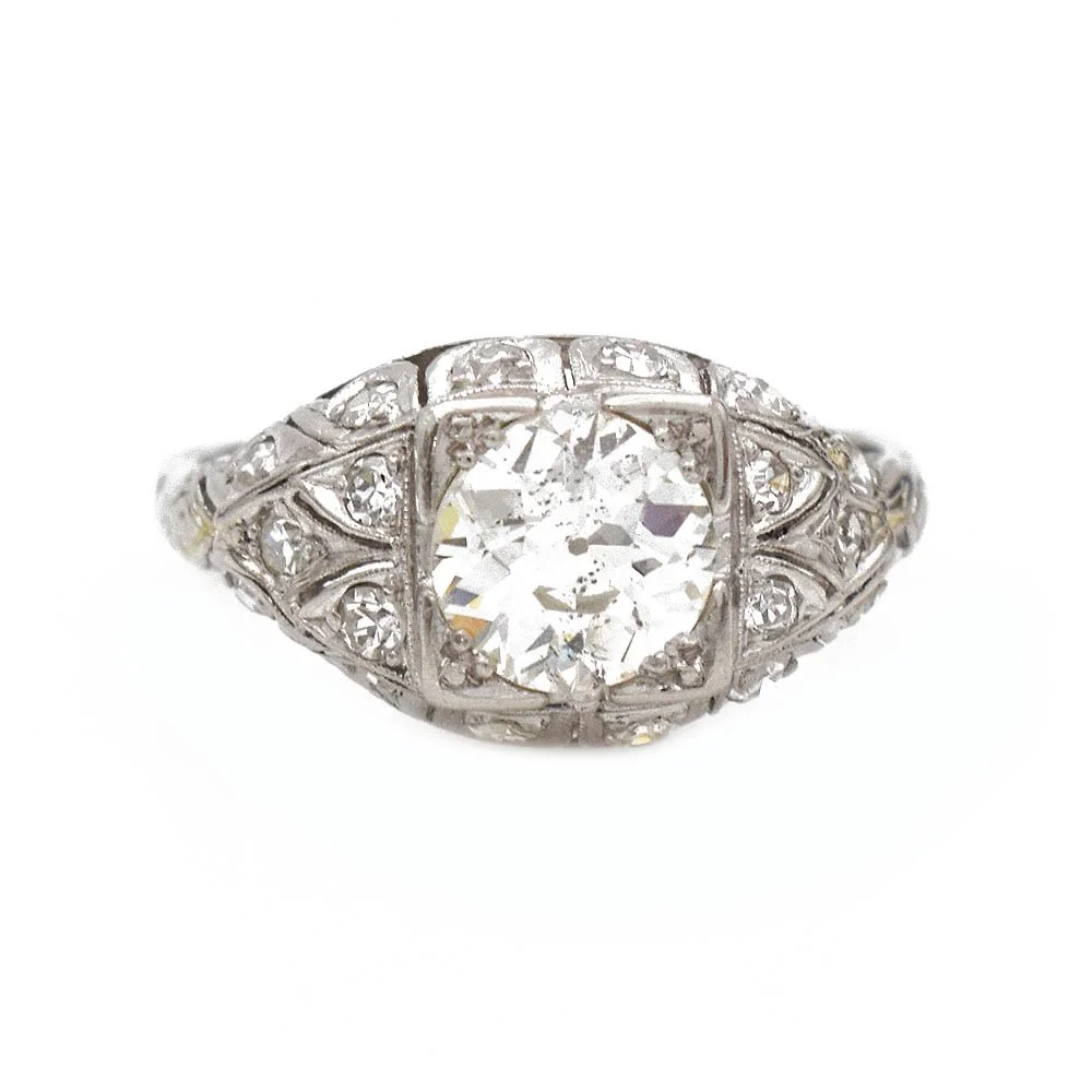 Filigree Diamond Engagement Ring Platinum Antique Estate