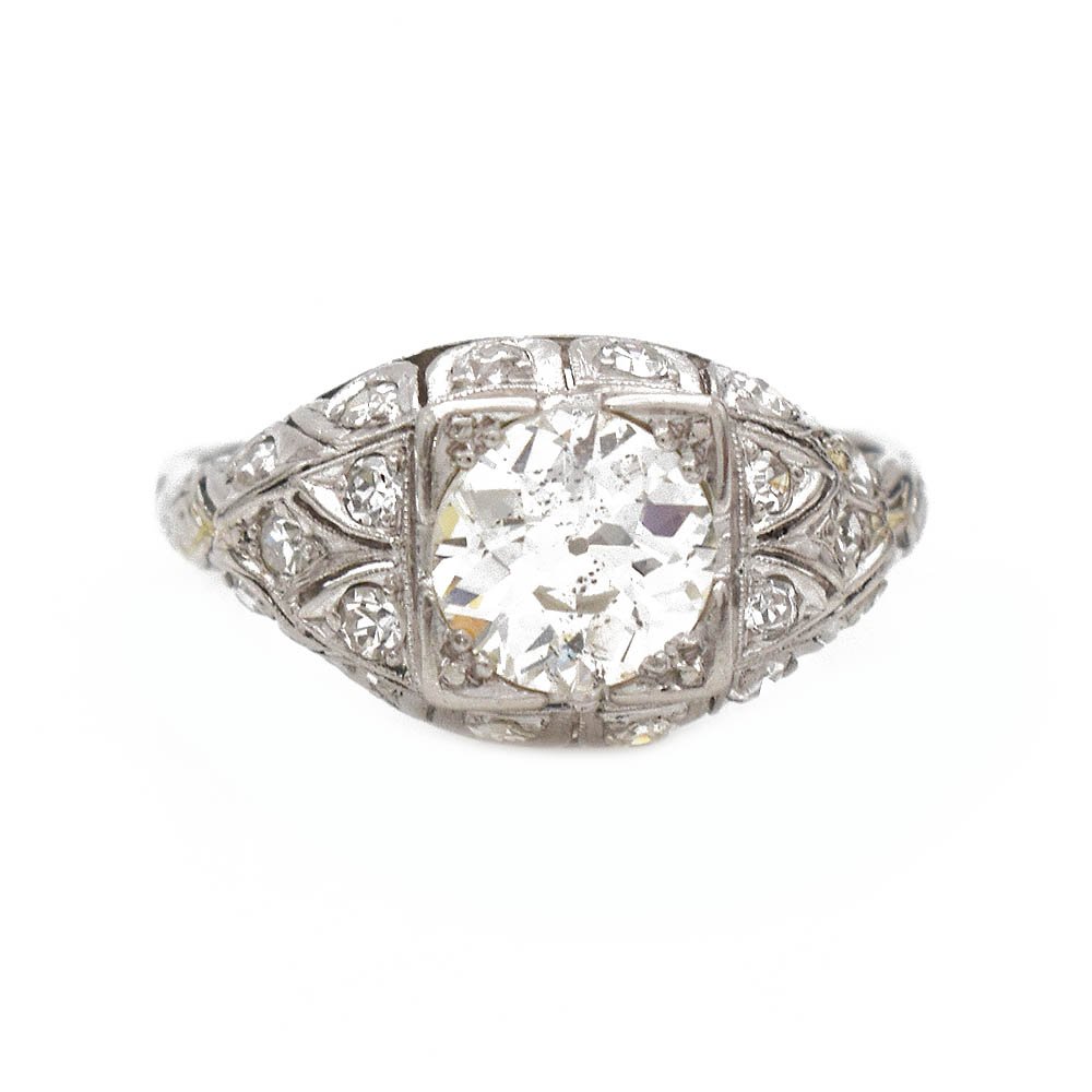Antique Platinum Filigree Diamond Engagement Ring