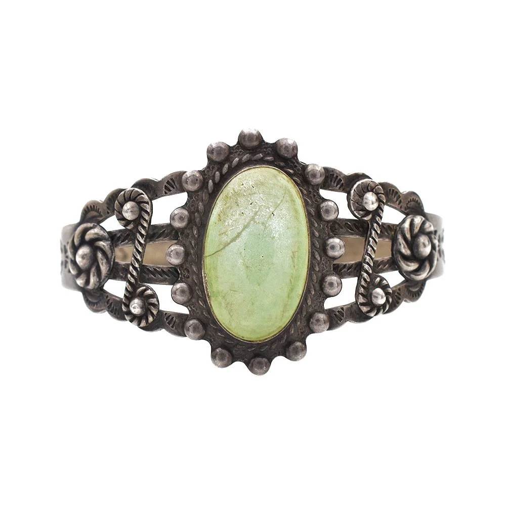 Green Turquoise Coin Silver Bracelet Vintage Native American